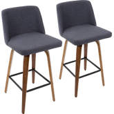 Toriano 26" Counter Stool in Blue Fabric & Walnut Finish (Set of 2)